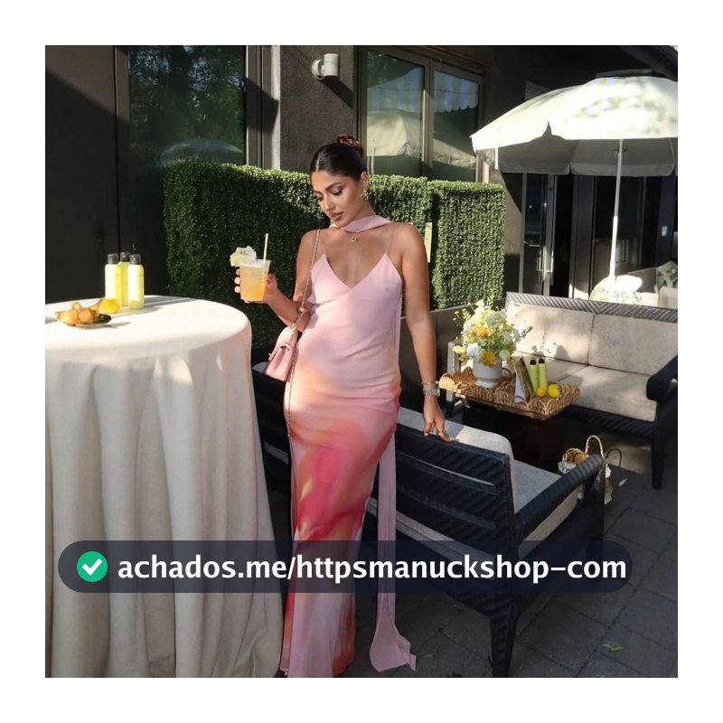 Vestido Maxi Com Decote Em V , Alça Espaguete , Estampa Tie-Dye , Costas Nuas , Faixa Longa , Slim Fit , Feminino , Eleg