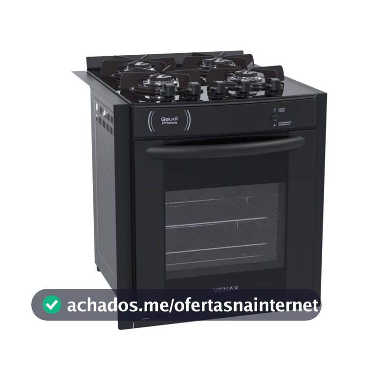 Fogão 4 Bocas de Embutir Venax Gaudi Prisma Vitreo Bl Gas Glp Preto