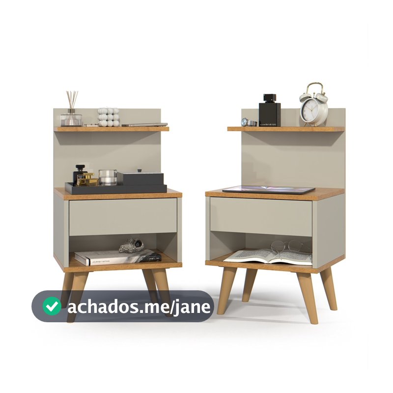 Kit com 2 Mesa de Cabeceira Retrô Com 1 Gaveta Sleep Decor