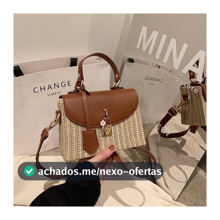 Novo estilo de costura contraste cor moda feminina bolsa de ombro bolsa de palha bolsa mensageiro