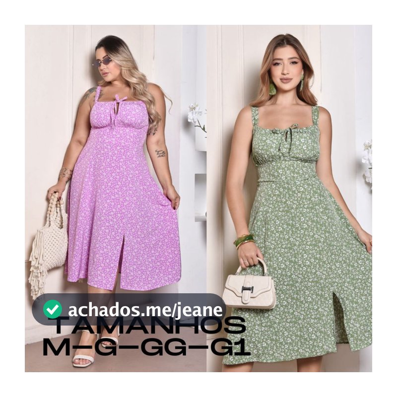 Vestido Feminino Mídi Romântico Estampa Floral Plus Size Elastex na Costa  Fenda lateral Laço no Busto Moda 2026