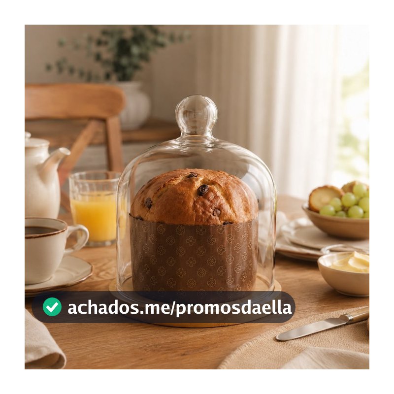 Porta Panetone de Vidro com Base em Bambu 19cm para 400g 26366 - Vencedor