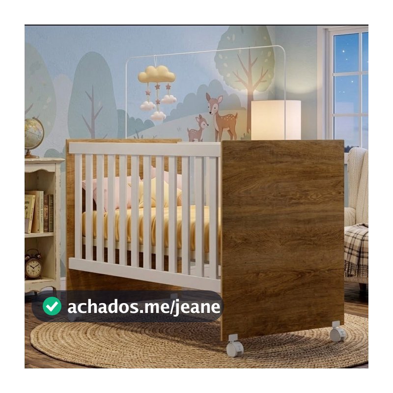 Berço Life Vira Mini Cama 2 em 1 MDF Compacto Rodízios Suporte Mosquiteiro Ideal Quartos de Bebê  Acompanha Colchão- AV