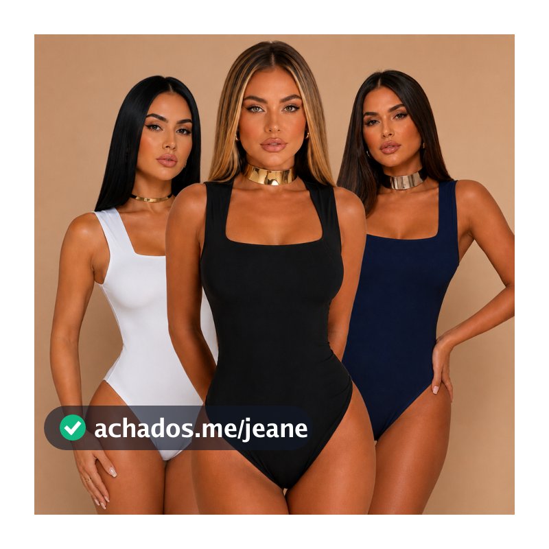 Kit 3 Body Feminino Decote Quadrado Alça Grossa Forrado Suplex Várias Cores