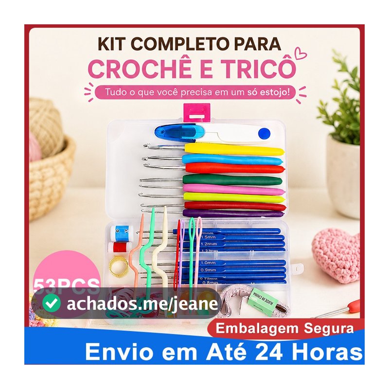 Kit Crochê Completo 53 Peças Agulhas Crochê Silicone 0.6mm5.5mm Iniciante Profissional Estojo Organizador