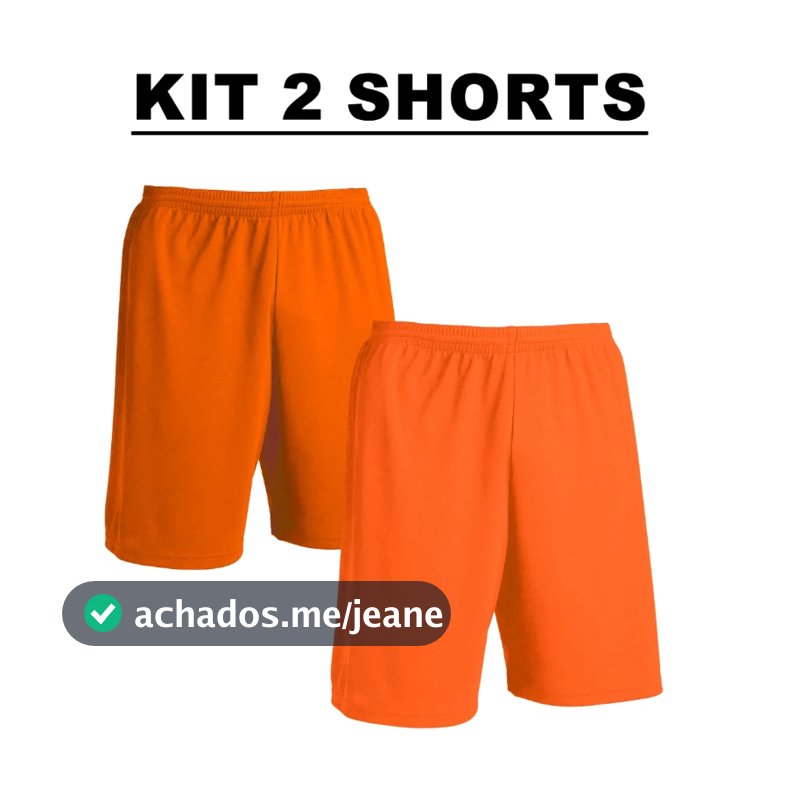 Kit 2 Shorts Laranja + Cores Bermuda Calção de Futebol em Poliéster - Liso