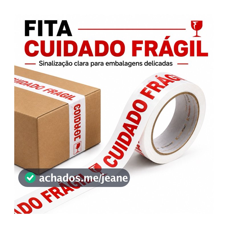 Fita Adesiva Cuidado Frágil - Rolo 300 Metros, Ideal para Embalagens Delicadas