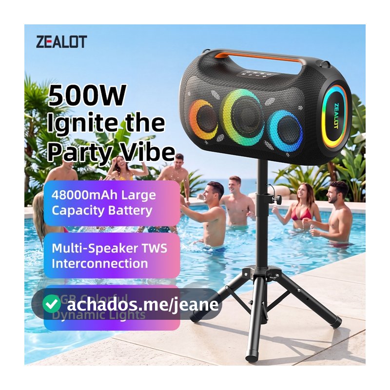 ZEALOT ZE51 Caixa De Som Bluetooth 500W 48000mAh Luz RGB Controle App TWS Para Festa Acampamento