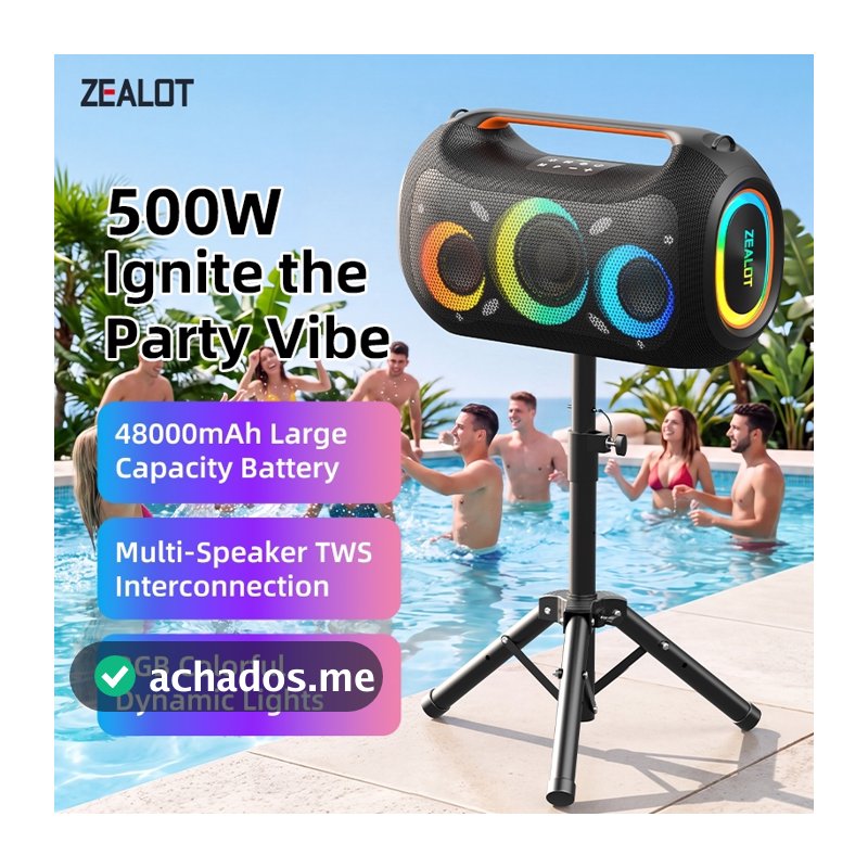ZEALOT ZE51 Caixa De Som Bluetooth 500W 48000mAh Luz RGB Controle App TWS Para Festa Acampamento