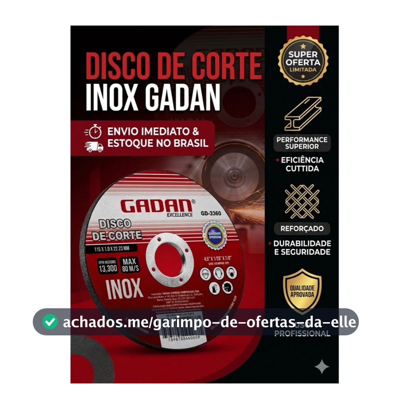 Disco de Corte Inox 115mm Reforçado Alta Performance Esmerilhadeira Corte Preciso Metal Aço Alvenaria Concreto