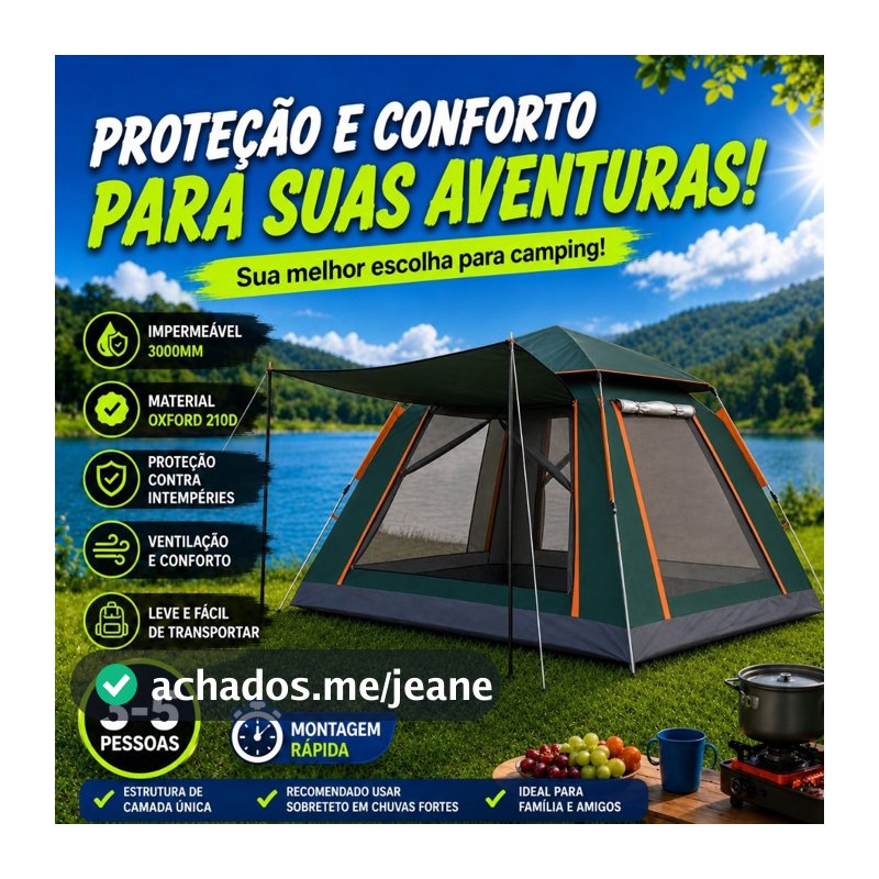 Barraca De Acampamento Automatica Pop-up Tenda Camping Portátil 240x240×155cm Para 5 A 8 Pessoas Ar Livre Oxford 210D