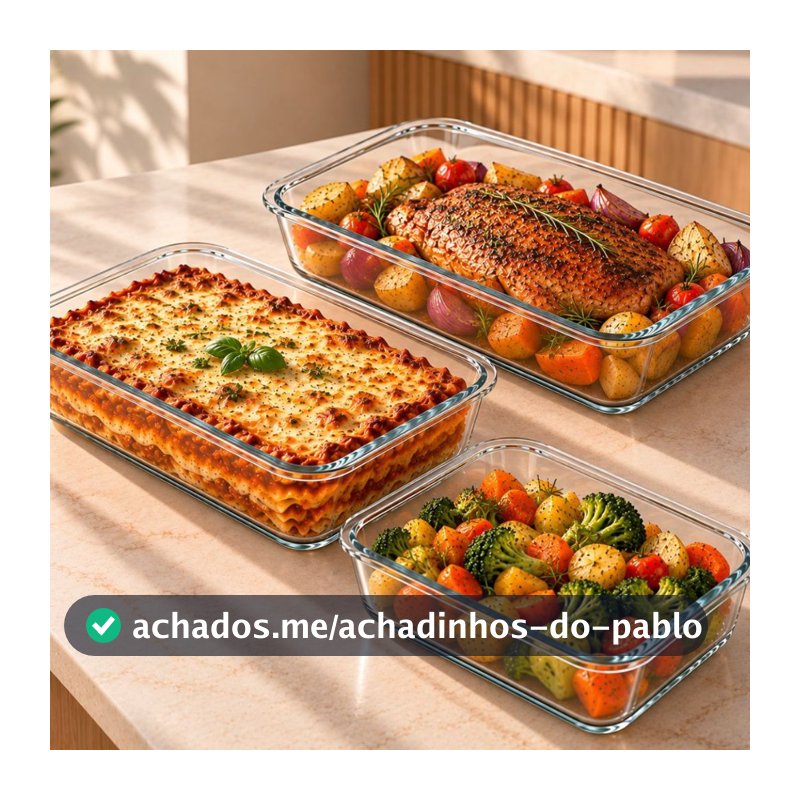 Conjunto 3 Travessas Retangular Assadeiras Pirex Lasanheira 3 peças 2.2L 1.6L 1.0L