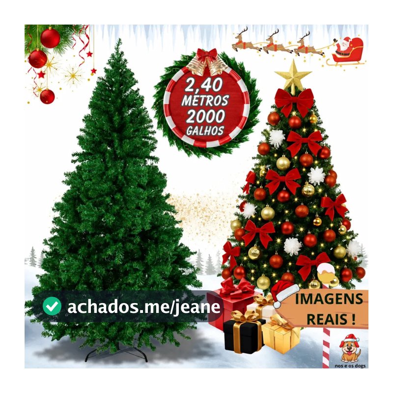 arvore de natal 2,40m 2000 galhos luxo premium bem cheia sem espaços pinheiro canadense