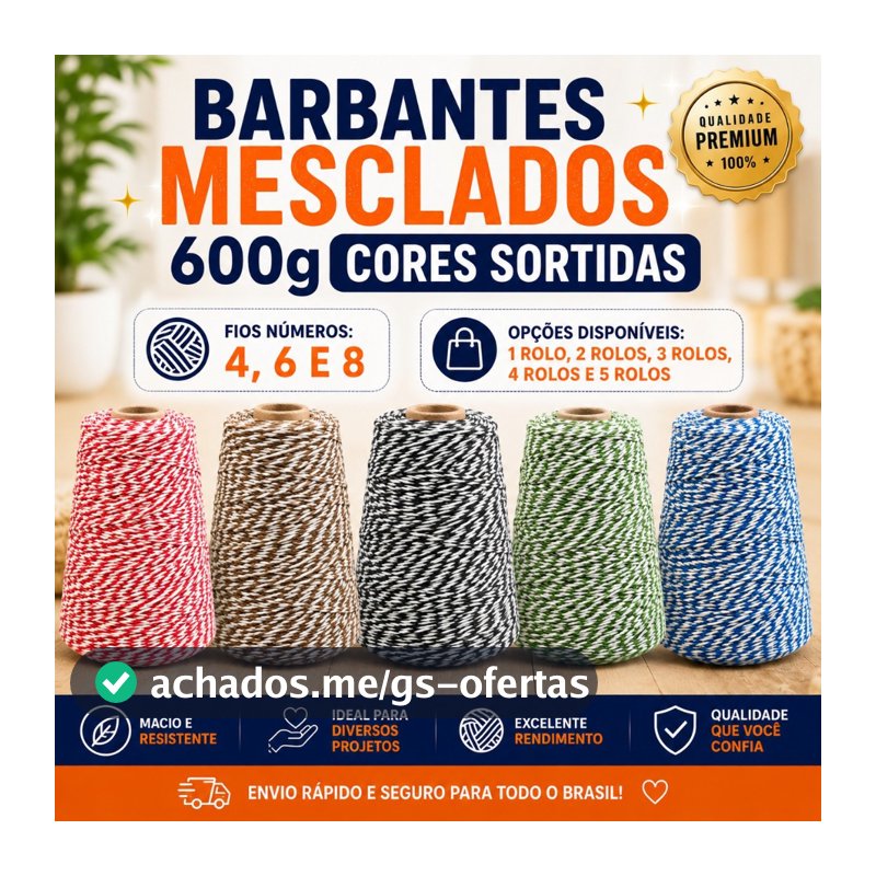 Barbantes Mesclados 600g Fios N° 4, 6 e 8 - Kits disponíveis - Cores Sortidas - Para Crochê e Artesanato