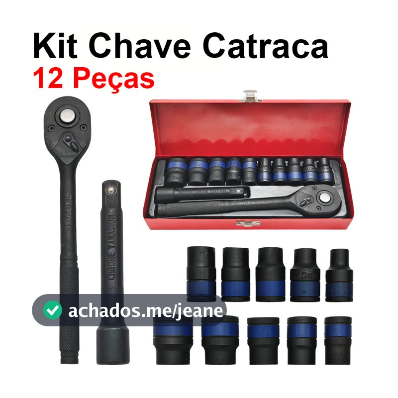 Kit Chave Catraca SOCKET SET 1/2" 12 Peças fosfatização Resistente a Corrosão Alto Torque para Reparo Automotivo