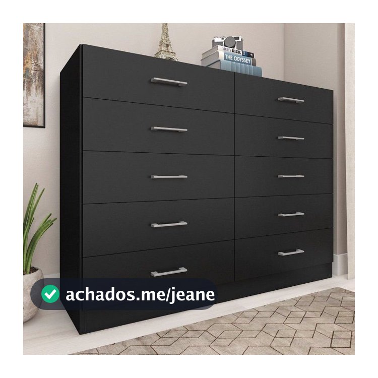 Cômoda para Quarto 10 Gavetas Caribe Preto Preto