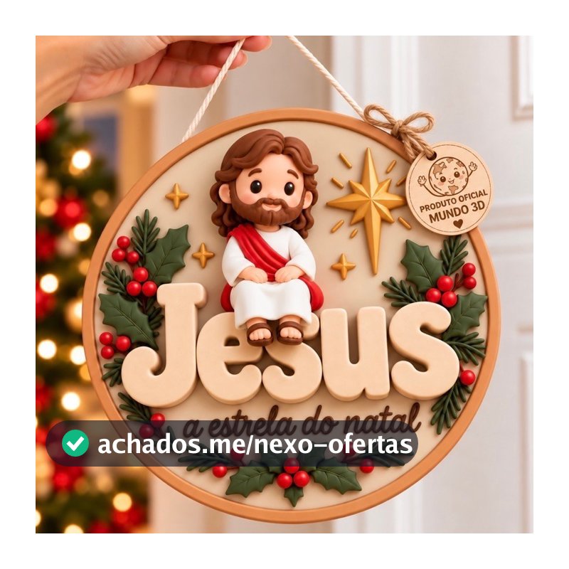 Guirlanda Decoração de Natal MDF Mini Jesus Efeito 3D Enfeite de Natal Plaquinha Decorativa Natalina Pendurar Porta m