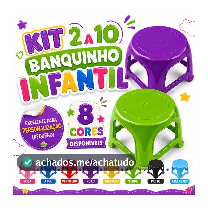 Kit 10 Banqueta Infantil 18cm Plástico Reforçado Azul Rosa Banquinho Resistente Criança Até 25kg
