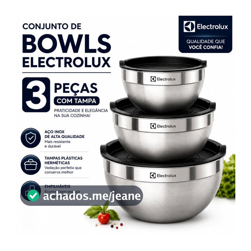 Conjunto Bacia De Inox Com Tampa Plástica Tigela Bowl Electrolux