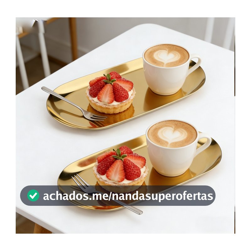 Bandeja Aco Inoxidavel Luxo Decorativa para Jóias Alimentos Dourado