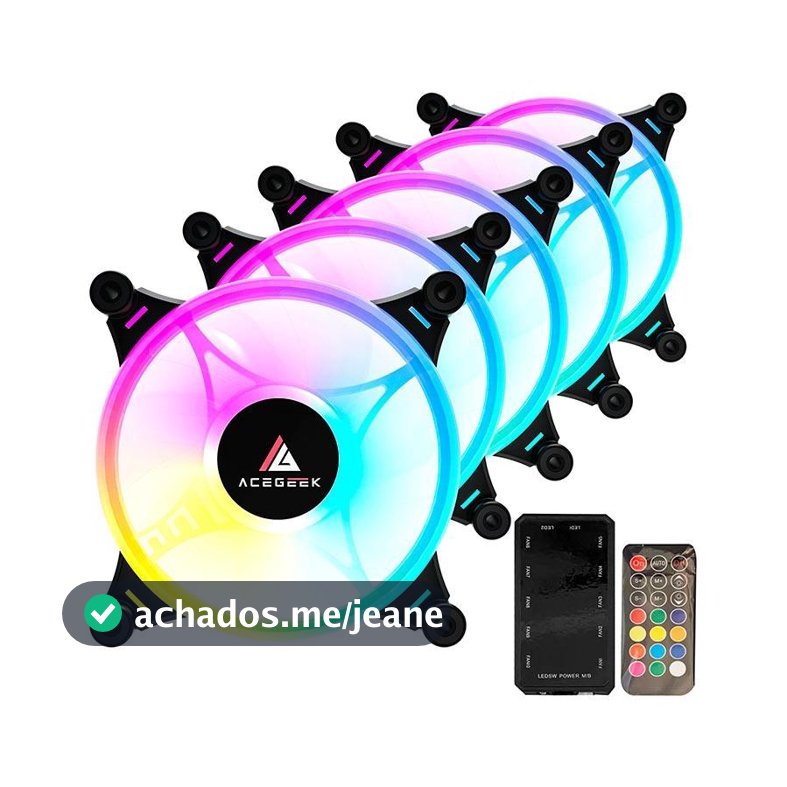 Kit Ventoinha Acegeek Crystal, 5x120mm, ARGB, Preto, AG-CRYSTAL5X1-BK