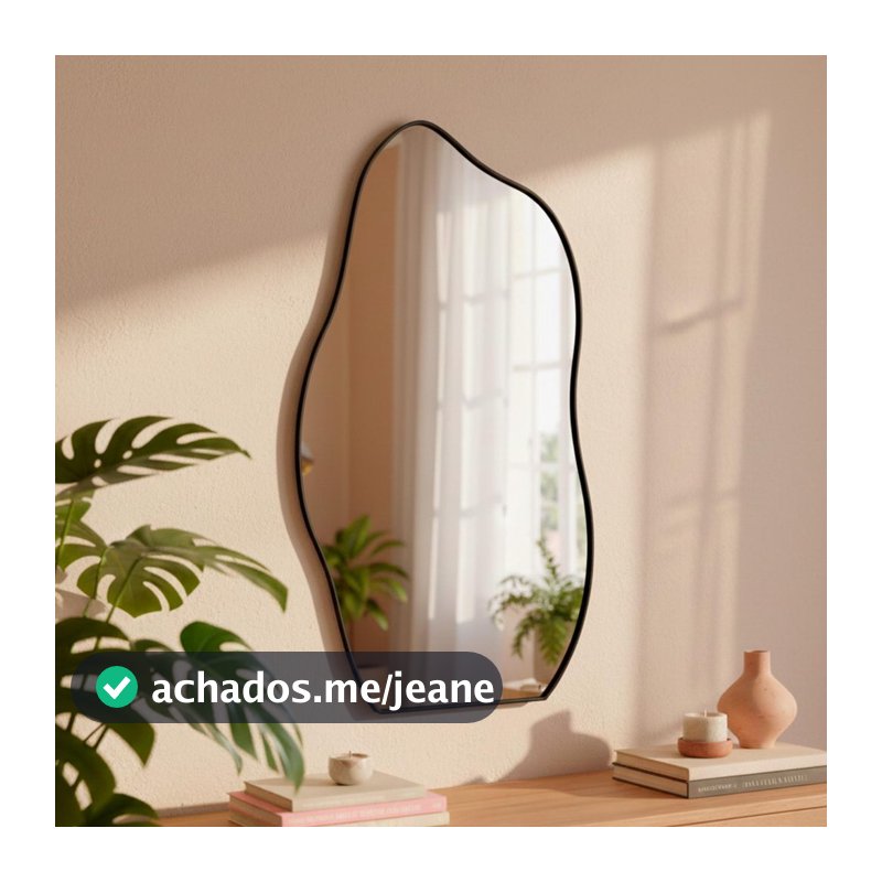Espelho Grande Moldura em Couro 3cm de Chão Corpo Inteiro 110x60cm - Mod. Flame