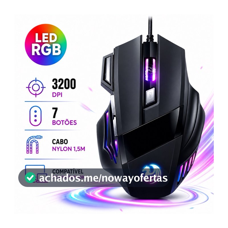 Mouse Gamer Laser 3200dpi 1400dpi Led Rgb Usb 7 Botões Fio USB 7D Extreme 7 Cores Profissional Original