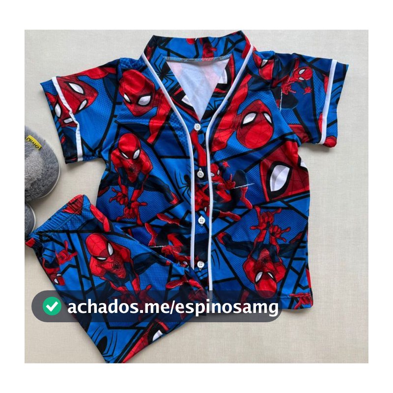 Pijama infantil Americano De Menino e Menina Personagem Short  camisa curta botões  Mickey Batma BLUEY Minni