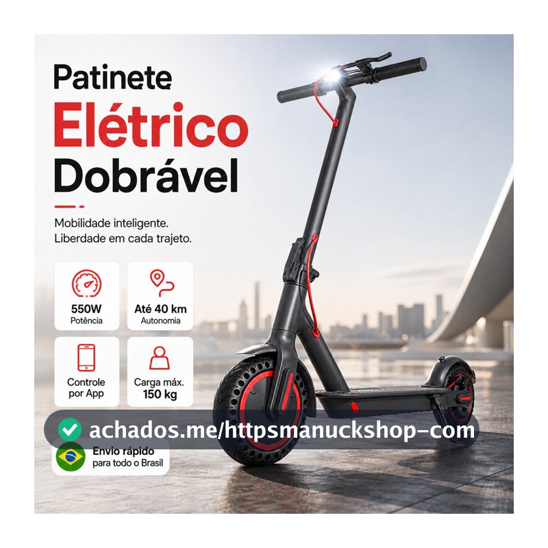 Patinete Elétrico Dobrável Adulto 550W 36V Bivolt Scooter Elétrica Portátil Mobilidade Urbana com Farol e Freio
