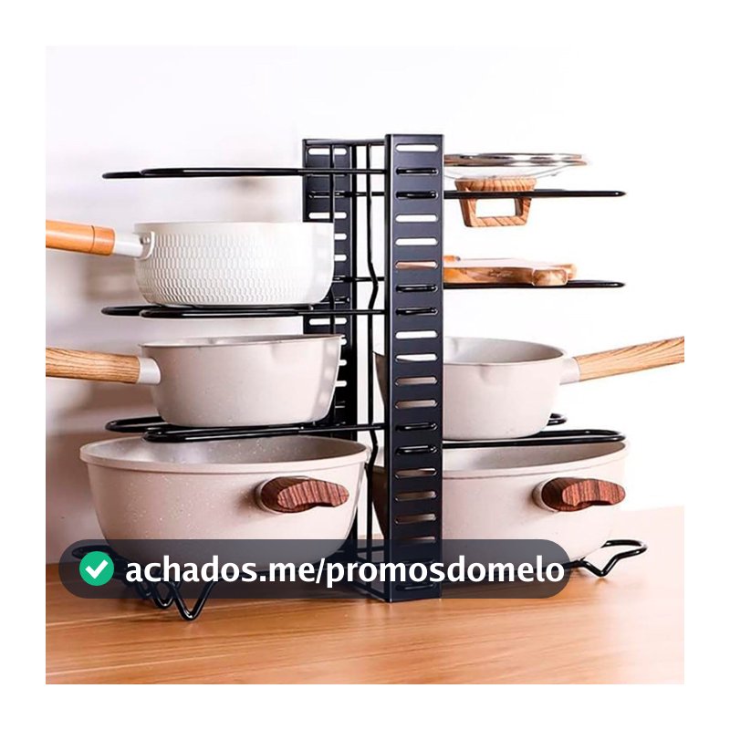 Organizador de Panelas e Tampas Ajustável 8 Níveis em Aço para Armário de Cozinha