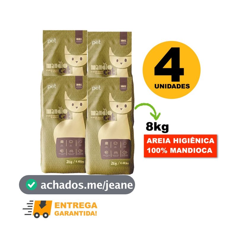 Areia de Gato MandioCat Biodegradável higiênica natural 100% Mandioca 8KG -Envio Rápido