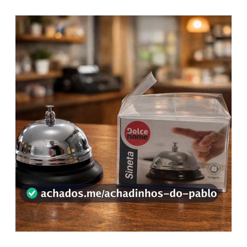 Campainha Sino de Mesa 8,5x5,5cm para Balcão Recepção Restaurante Loja Hotel Bar