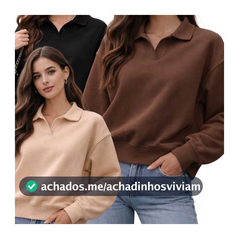 Moletom Feminino Oversized Gola Polo Premium Casual Chic Confortável Manga Longa Moda Inverno