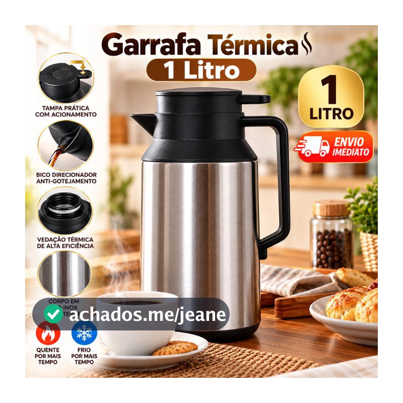 Garrafa Termica 1 Litro 27cm x 18cm Grande com Vedação hermetica