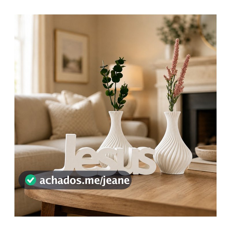 Kit Decorativo Vaso Palavra Jesus para Sala Mesa Enfeite para sua casa