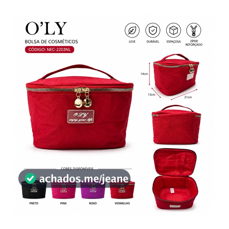Bolsa de Cosméticos Feminina O’LY 21x14x13cm | Necessaire Grande com Alça | Organizador de Maquiagem Portátil