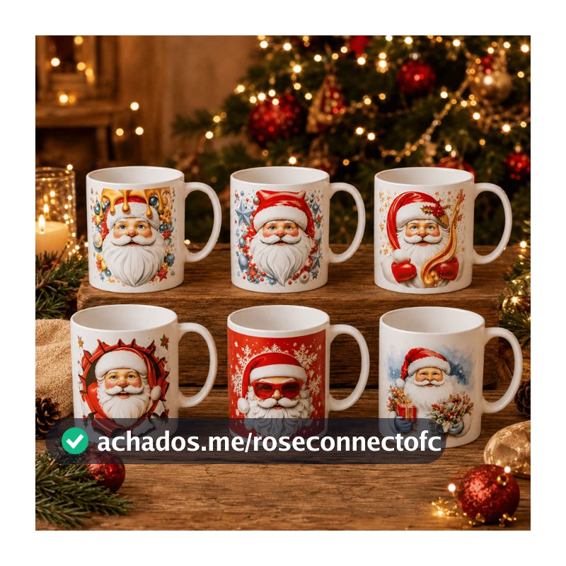 KIT 6 CANECAS DE PORCELANA NATAL DE 300 ML CANECA PAPAI NOEL XÍCARA