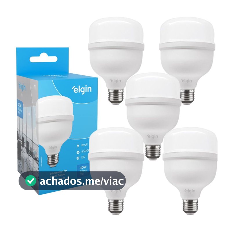 Kit 5 Lâmpadas Super Bulbo Alta Potência Led 30w 6500k - Elgin