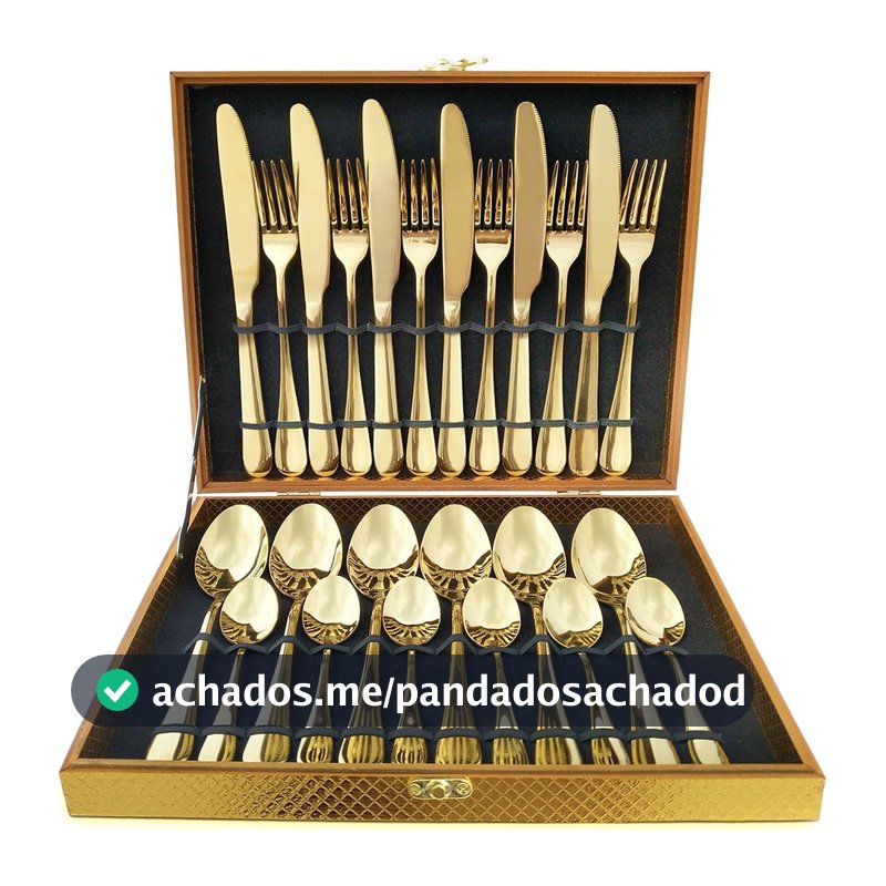 Kit Faqueiro Maleta De Talheres Inox 24 Peças Com Dourado Chique / Prata Luxo