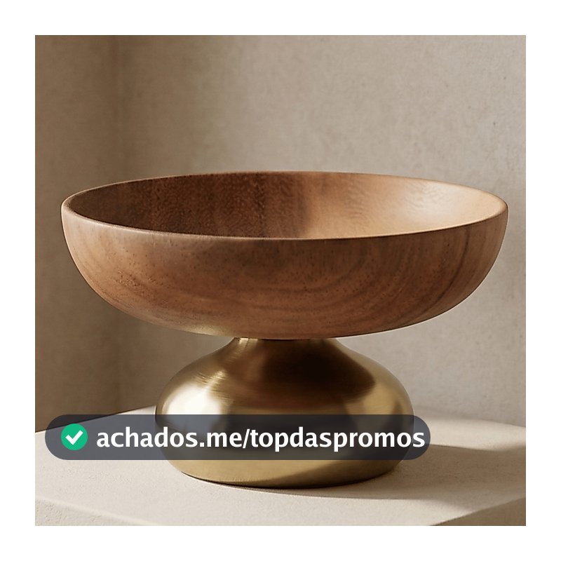 Bandeja Decorativa Madeira e Metal Dourado Centro de Mesa Luxo 16x11cm