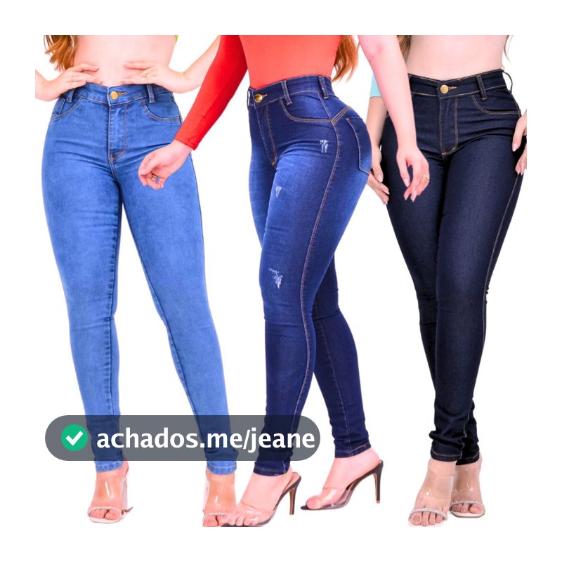 Kit 3 Calças Feminina Jeans Skinny Cintura Alta Com Lycra Levanta Bumbum Lançamento