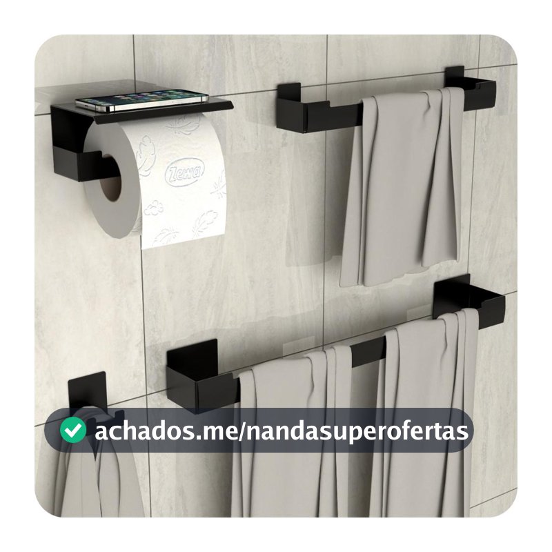 Kit Acessórios Para Banheiro Com Adesivo 4 Peças Preto ELG