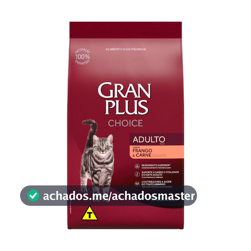 Ração GranPlus Choice Frango e Carne Gatos Adultos Premium 10kg