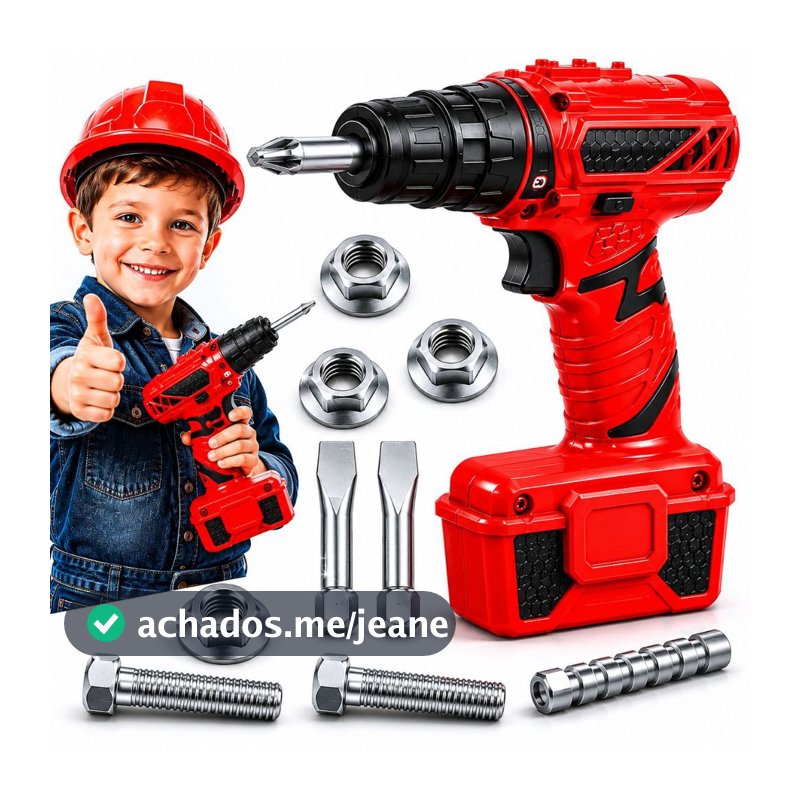 Ferramenta Infantil Parafusadeira Brinquedo Pilha Gira de Verdade