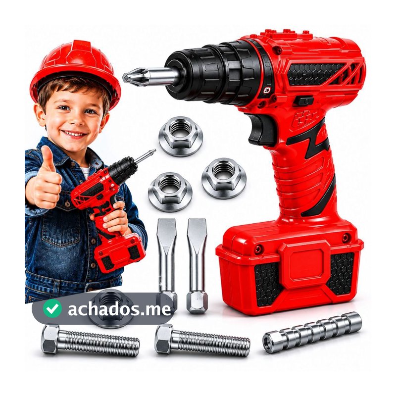 Ferramenta Infantil Parafusadeira Brinquedo Pilha Gira de Verdade