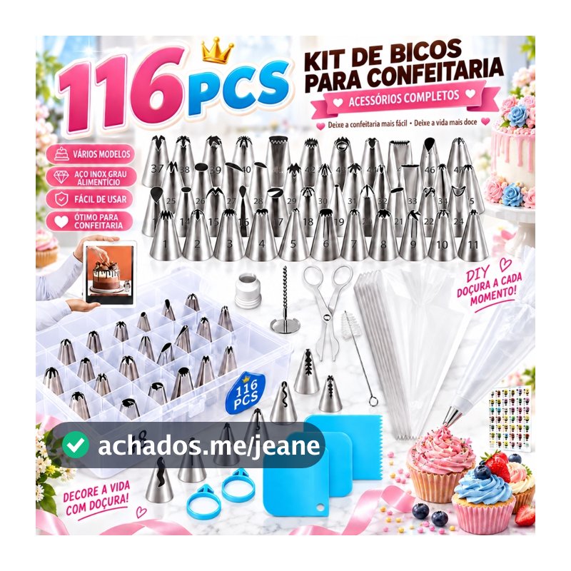 72/116 Peças Kit de Bicos em Aço Inoxidável,  para Decoração de Bolos, Ideal para Confeiteiros e Amadores
