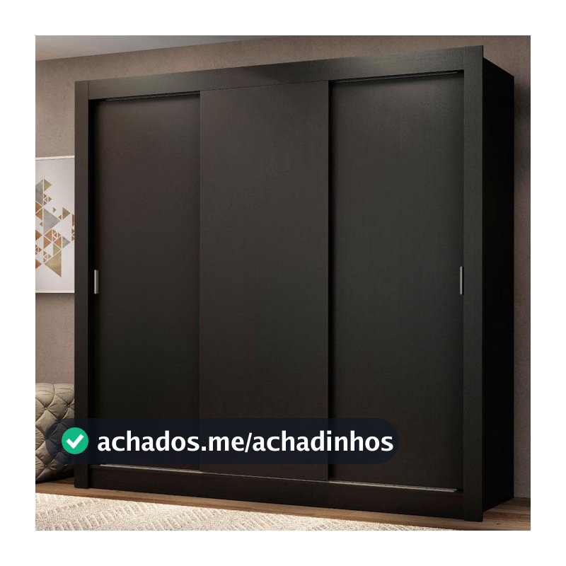 Guarda Roupa Casal Madesa Mônaco 3 Portas de Correr - Preto