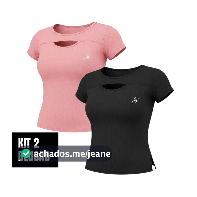 Kit 2 Blusas Feminina Fitness Dry Fit 100% Poliamida Proteção UV Recorte no Busto e Modelagem Justa