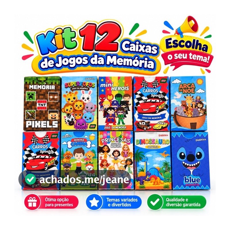 Kit 12  unid Jogo da Memoria Kit Festa Lembrancinha sacola surpresa aniversario Educativo Didatico Infantil