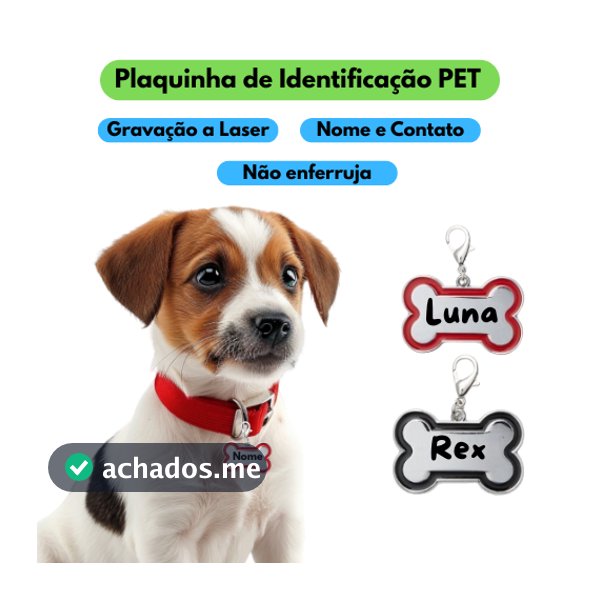 Plaquinha de Identificação Pet Personalizada com Nome e Telefone